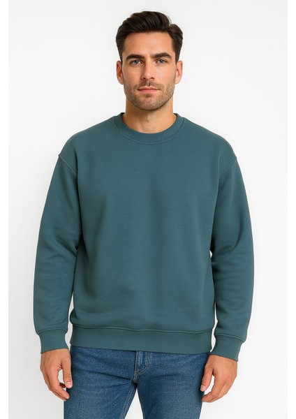 Düz Renk Oversize Üç Ip Erkek Sweatshirt