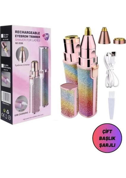 Parlak Simli Yüz ve Kaş Epilatör Seti, Çok Amaçlı Tüy Alma Cihazı, 2'li Paket