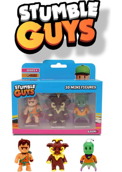 Stumble Guys 3'lü Mini Figür Seri 4 - Cave Guy - Wooly - Zarkaan The Destroyer