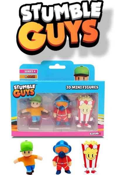 Stumble Guys 3'lü Mini Figür Seri 4 - Mr. Stumble - Bogey - Popcorn