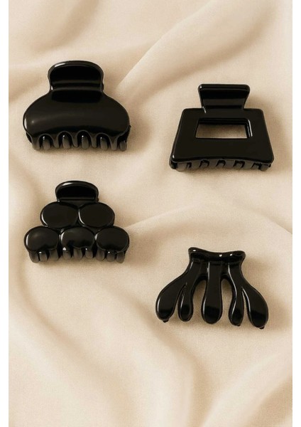 Kadın Siyah Mandal Toka Çeşit 4 Adet, Kadın Çocuk Mandal Toka, Lastik Toka Seti, Toka, Kız Çocuk Toka, Kadife Toka