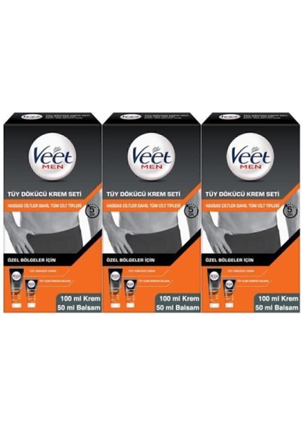 Erkekler Için Tüy Dökücü Krem Seti, 3'lü, Tüm Cilt Tipleri, 150 ml