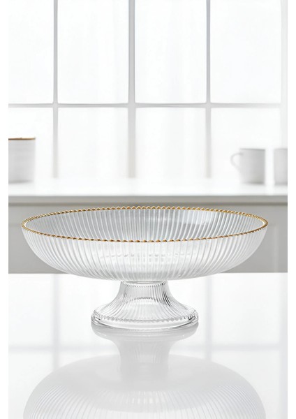 Cam Ayaklı Sunum Kase Meyvelik Tabak Altın Yaldızlı 24 x 11 cm