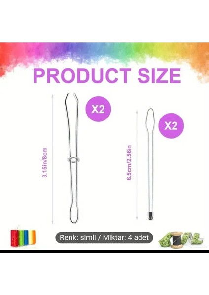 4'lü Metal Iplik Geçirici, Kolay Çekimli, Cımbızlı, Elastik Kemer Dikiş Aksesuarları modelleri