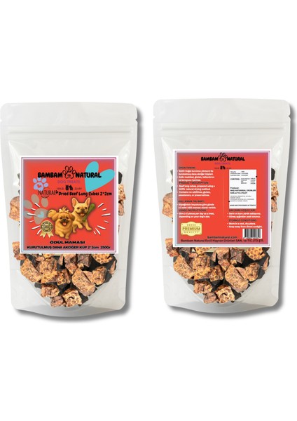 %100 Doğal Dana Akciğer Küp 2x2 cm 250GR Köpek Ödül ve Eğitim Maması – Katkısız, Koruyucusuz, Yüksek Proteinli Doğal Çiğneme Atıştırmalığı, Sağlıklı Diş ve Kas Gelişimini Destekler