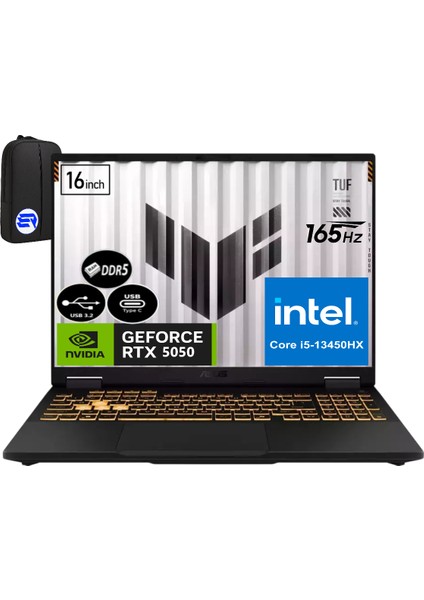 Tuf Gaming F16 FX608JH-RV082EP9 Intel Core I5-13450HX 24GB 2tb SSD RTX5050 115W 165Hz WIN11 Pro 16" Wuxga + Elektropasaj Çanta