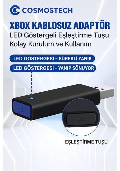 Xbox Kablosuz Adaptör – Pc Uyumlu Oyun Alıcısı | Windows 7/8/8.1/10/11 | Xbox One, One X/s, Series X/s, Elite Series Kollarla Uyumlu modelleri
