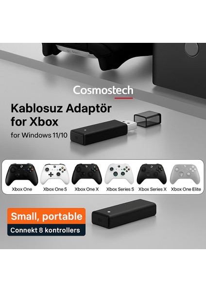 Xbox Kablosuz Adaptör – Pc Uyumlu Oyun Alıcısı | Windows 7/8/8.1/10/11 | Xbox One, One X/s, Series X/s, Elite Series Kollarla Uyumlu