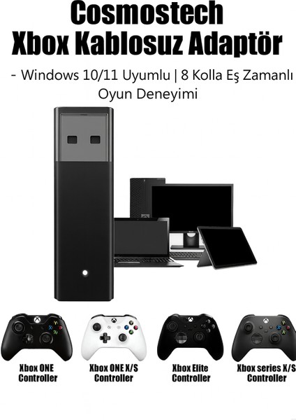 Xbox Kablosuz Adaptör – Pc Uyumlu Oyun Alıcısı | Windows 7/8/8.1/10/11 | Xbox One, One X/s, Series X/s, Elite Series Kollarla Uyumlu