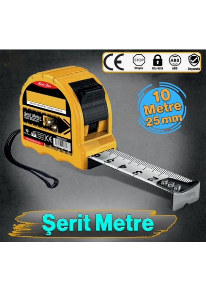 Darbeye Dayanıklı Kilitli Şerit Metre 10 Metre x 25 mm