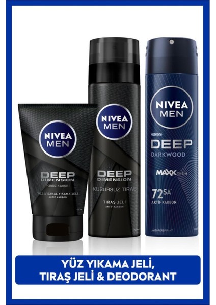 Erkek Set: Deodorant, Tıraş Jeli ve Sakal Temizleme Jeli, 150ML-200ML-100ML