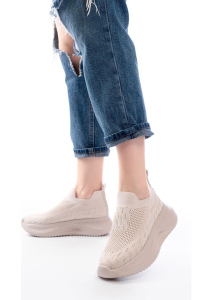 DM-707 Bej Fileli Faillant Taban Taş Aksesuarlı Günlük Spor Ayakkabı fiyatları