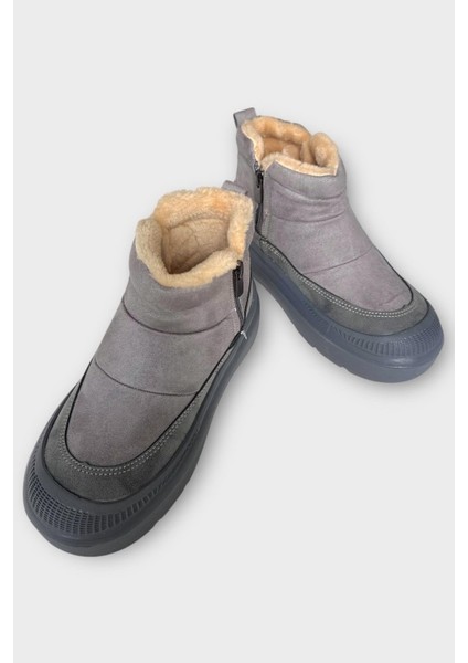 Nubuk Içi Kürklü Kalın Taban Kadın Bot Füme