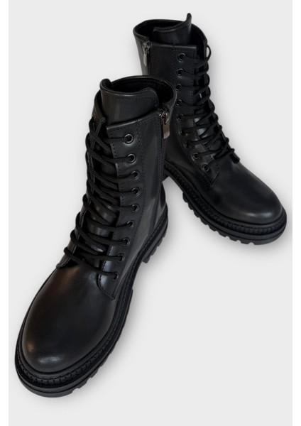 Kışlık Yandan Fermuarlı Uzun Kadın Bot Siyah - Siyah fırsatları