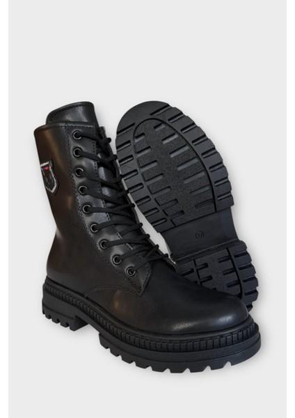 Kışlık Yandan Fermuarlı Uzun Kadın Bot Siyah - Siyah