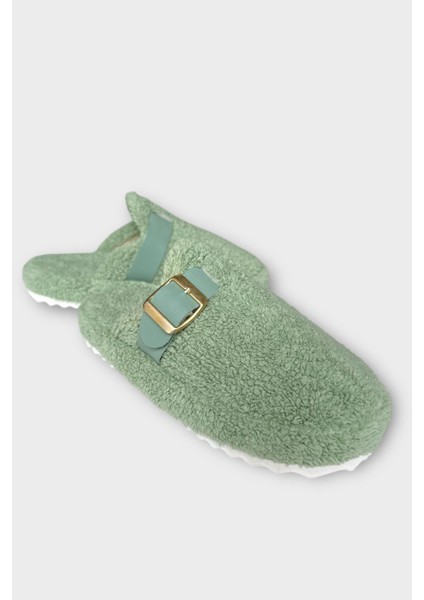 Pofuduk Ses Yapmaz Eva Taban Tokalı Kadın Ev Terliği Yeşil