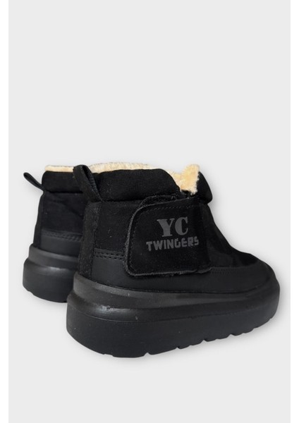 Nubuk Içi Kürklü Kalın Taban Kadın Bot Siyah