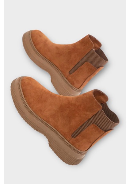 Yandan Lastikli Günlük Kadın Süet Bot Taba