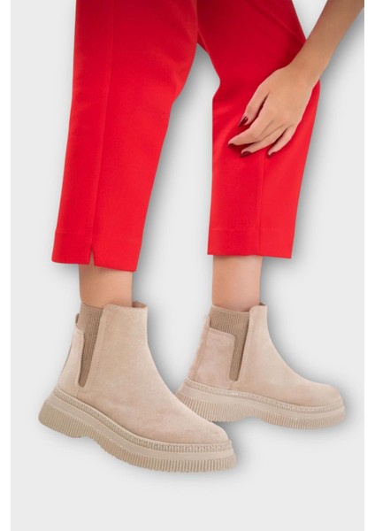 Yandan Lastikli Günlük Kadın Süet Bot Bej fiyatları