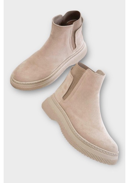 Yandan Lastikli Günlük Kadın Süet Bot Bej
