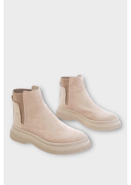 Yandan Lastikli Günlük Kadın Süet Bot Bej