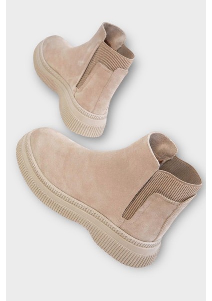 Yandan Lastikli Günlük Kadın Süet Bot Bej