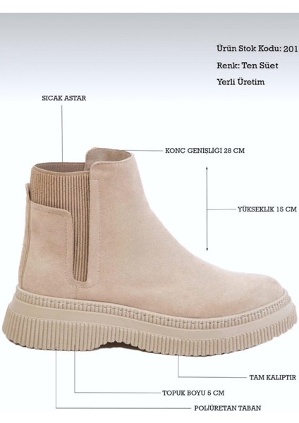 Yandan Lastikli Günlük Kadın Süet Bot Bej