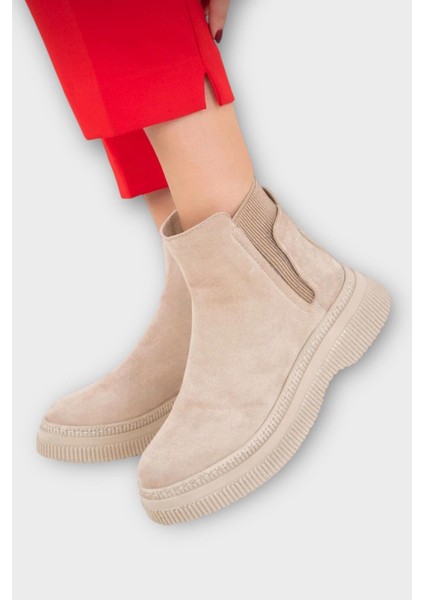 Yandan Lastikli Günlük Kadın Süet Bot Bej modelleri