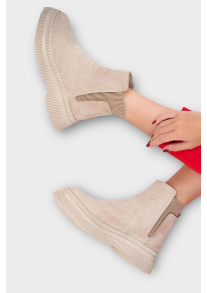 Yandan Lastikli Günlük Kadın Süet Bot Bej fırsatları