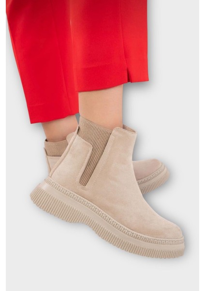 Yandan Lastikli Günlük Kadın Süet Bot Bej indirimleri