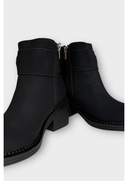 Taş Detaylı Kalın Topuklu Kadın Bot Siyah - Füme modelleri