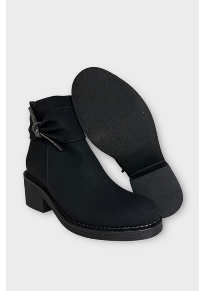 Taş Detaylı Kalın Topuklu Kadın Bot Siyah - Füme