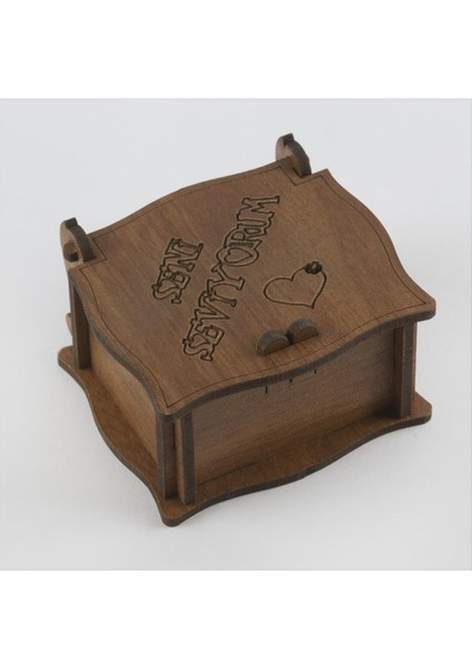 Msa-Shop Seni Seviyorum Figürlü Ahşap Yüzük Kutusu-Kahverengi modelleri