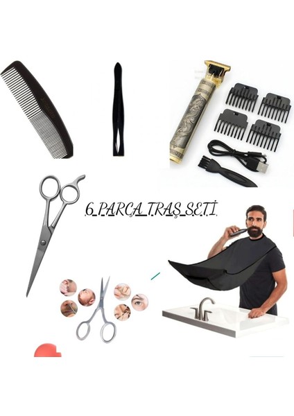 Pratik Traş ve Saç Kesim Seti, Cımbız, Tarak, Önlük, Biyik Makasıyla Tamamlanır