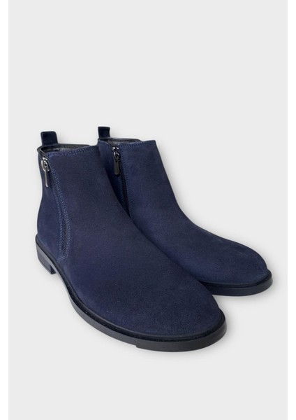 Erkek Hakiki Deri Çift Fermuar Detay Bot Lacivert modelleri