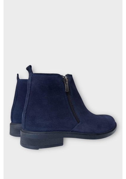 Erkek Hakiki Deri Çift Fermuar Detay Bot Lacivert