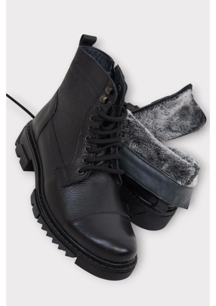 Erkek Içi Kürklü Hakki Deri Fermuarlı Kaydırmaz Termo Taban Bot Siyah fırsatları