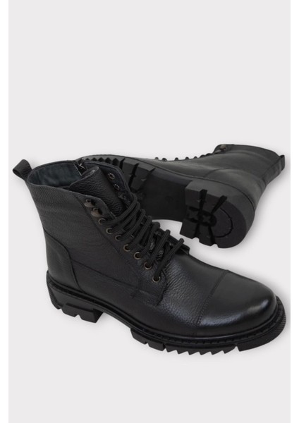 Erkek Içi Kürklü Hakki Deri Fermuarlı Kaydırmaz Termo Taban Bot Siyah indirimleri