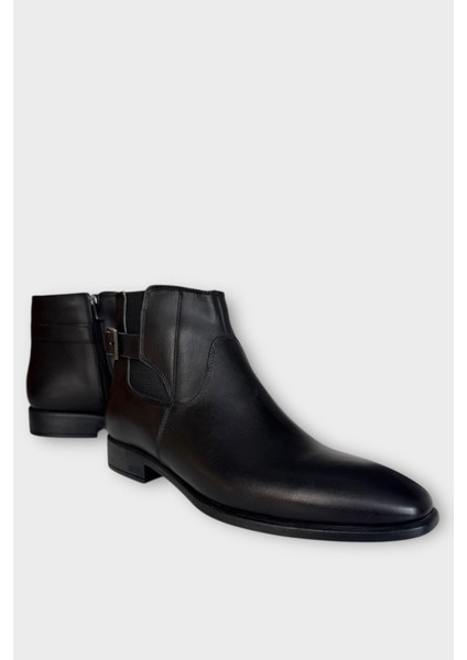 Hakiki Deri Kaydırmaz Kauçuk Taban Fermuarlı Sivri Burun Klasik Erkek Bot Siyah fiyatları