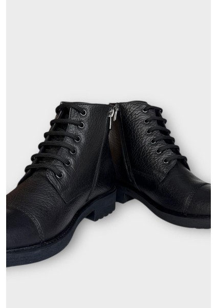 Hakiki Deri Kaydırmaz Kauçuk Taban Fermuarlı Erkek Bot Siyah modelleri