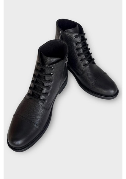 Hakiki Deri Kaydırmaz Kauçuk Taban Fermuarlı Erkek Bot Siyah fırsatları