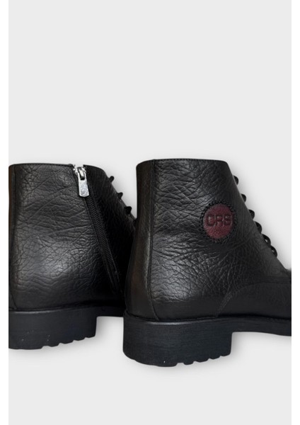 Hakiki Deri Kaydırmaz Kauçuk Taban Fermuarlı Erkek Bot Siyah indirimleri