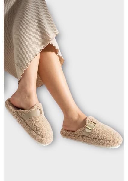 Pofuduk Ses Yapmaz Eva Taban Tokalı Kadın Ev Terliği Bej fiyatları