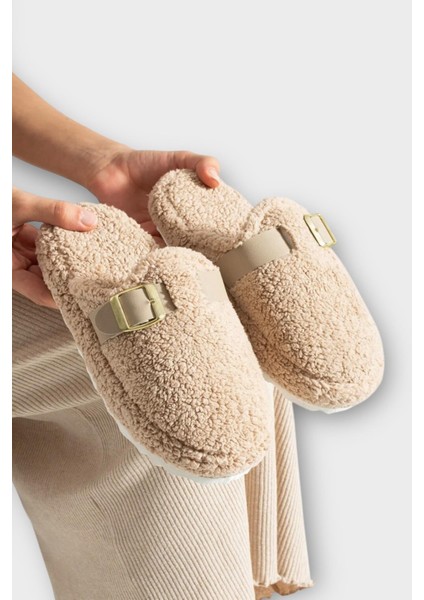 Pofuduk Ses Yapmaz Eva Taban Tokalı Kadın Ev Terliği Bej modelleri