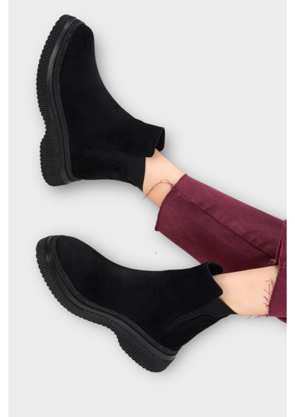 Yandan Lastikli Günlük Kadın Süet Bot Siyah modelleri