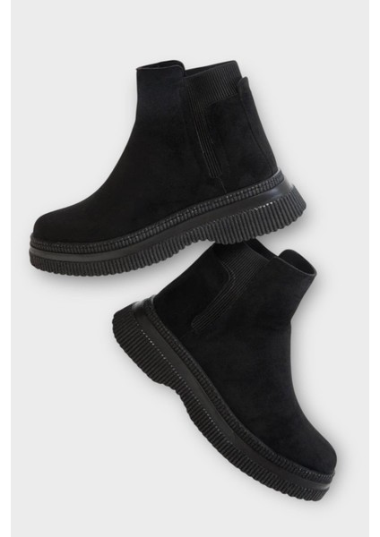 Yandan Lastikli Günlük Kadın Süet Bot Siyah indirimleri