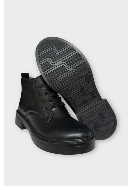 Kauçuk Yüksek Taban Kadın Bot Siyah