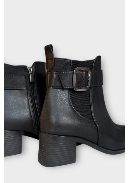 Toka Detaylı Kalın Topuk Sivri Burun Kadın Bot Siyah - Gümüş indirimleri