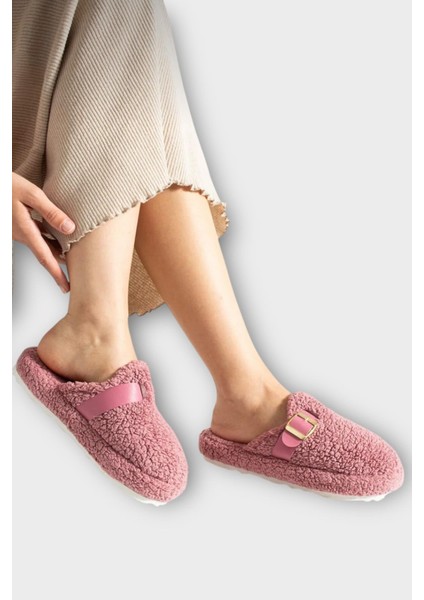 Pofuduk Ses Yapmaz Eva Taban Tokalı Kadın Ev Terliği Gül Kurusu