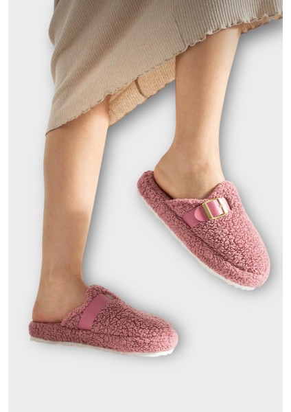 Pofuduk Ses Yapmaz Eva Taban Tokalı Kadın Ev Terliği Gül Kurusu modelleri